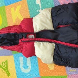 Lefties 18-24 M Red White And Navy Hooded Toddler Puffer Vest- Like New